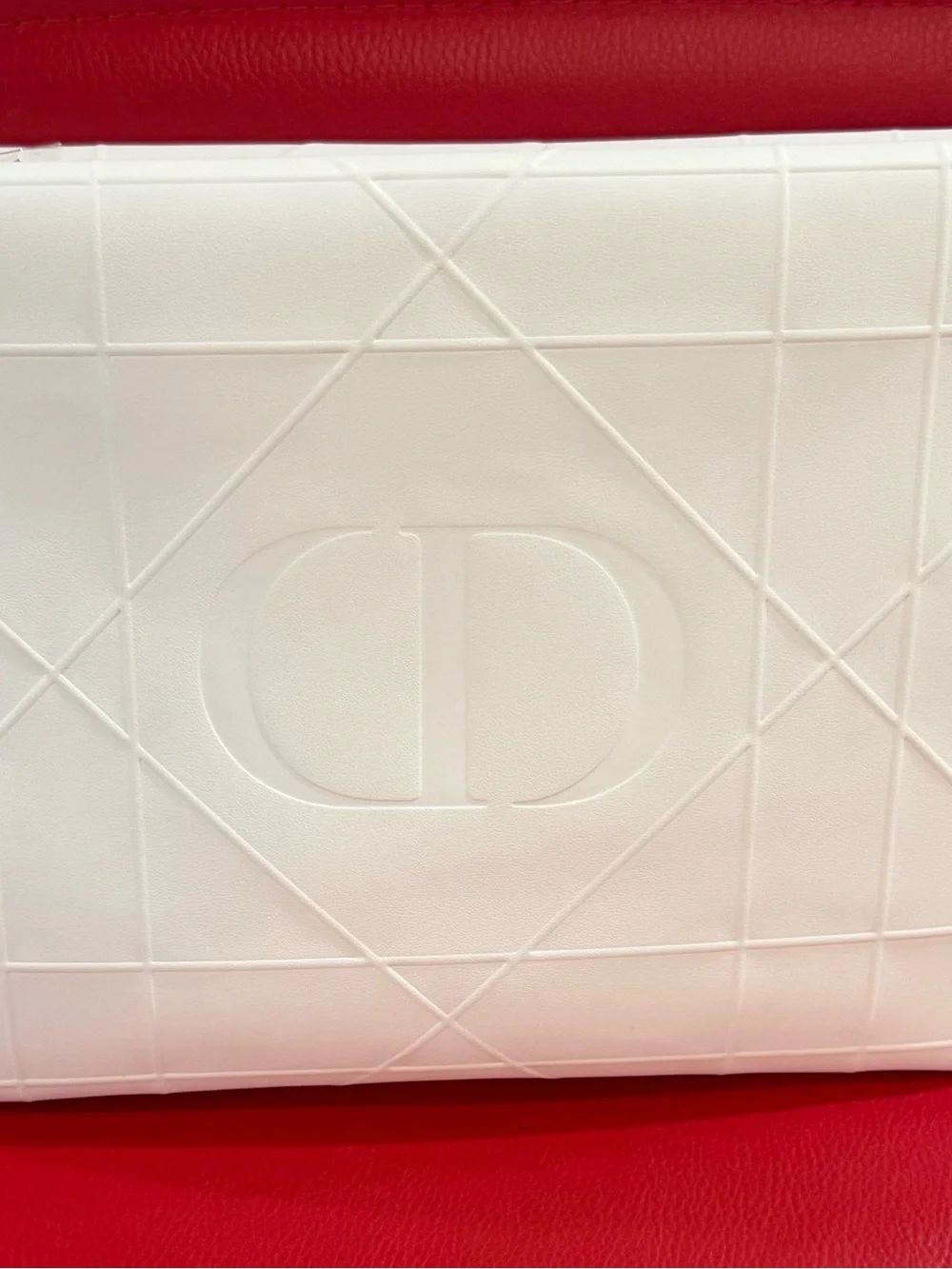 Dior White Quilted Leather Star-Zip Cosmetic Pouch